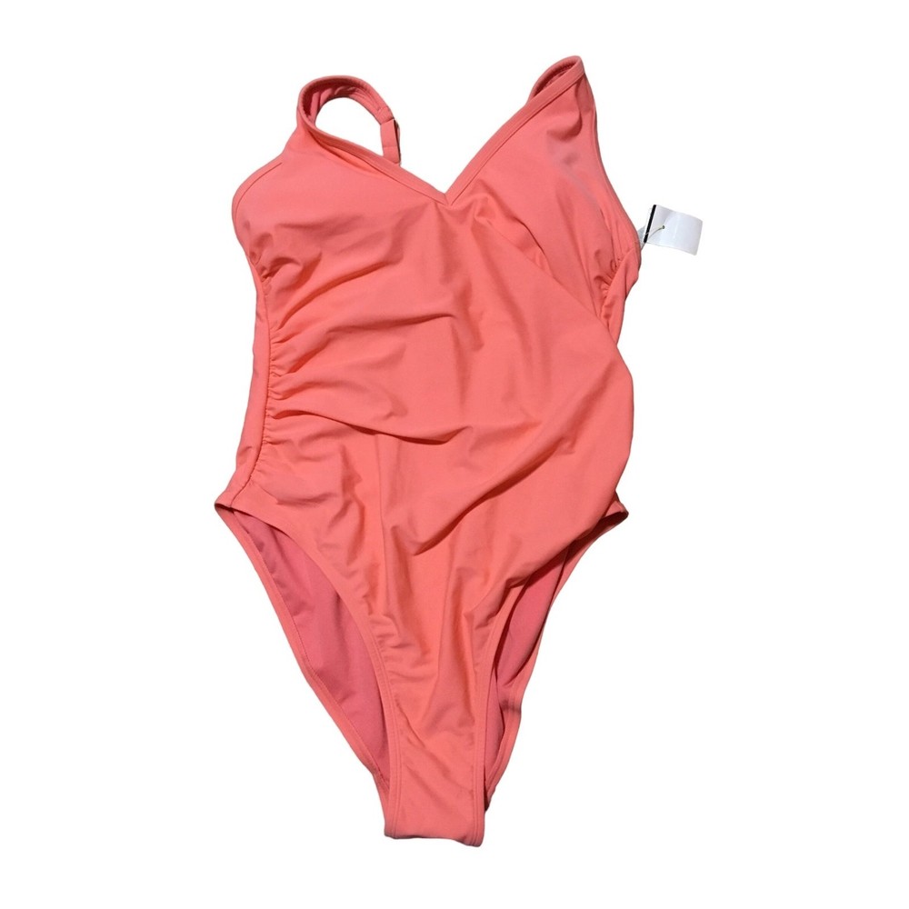 Kona Sol Coral One Piece V-Neck Swimsuit Size 20W New!
